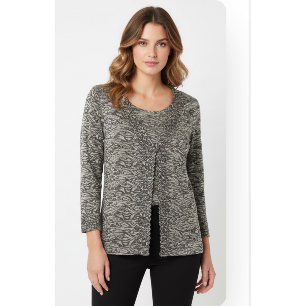 Chances R Womens Medium Gray Sequin Mock Layer 2-Piece Cardigan‎ Top Abstract